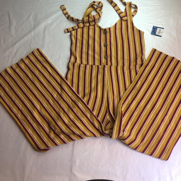 Arizona Jean Co. Striped Jumpsuit Gold Multi Small - Picture 1 of 15